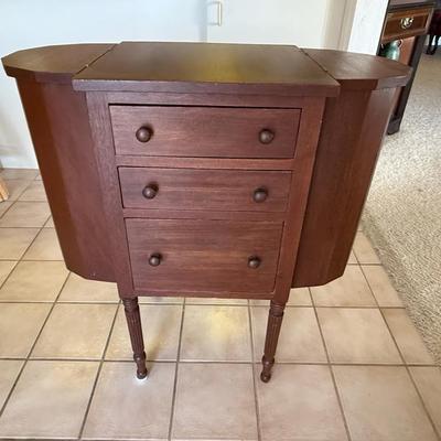 Vintage Wood Drop-Leaf Sewing or Storage Cabinet with Drawers