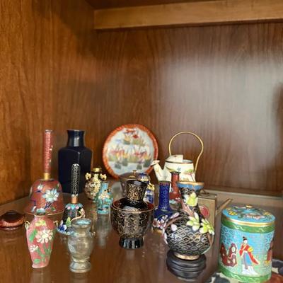 Asian Cloisonné & Enamel Miniature Vases, Bells, Teapot & Decorative Plate Assortment