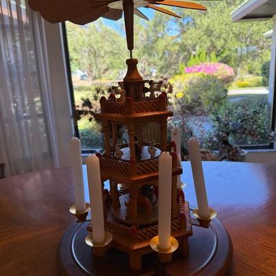 Hand-Carved German-Style Wooden Christmas Pyramid Candle Carousel
