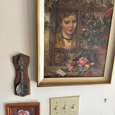 Framed European-Style Painting with Pewter Nuremberg Spoon Plaque and Koala Wall Art