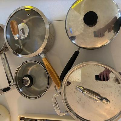 Mixed Stainless Steel Cookware Lot Including ZERØCA and All-Clad Pieces