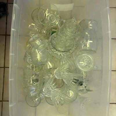Mystery Lot of Assorted Clear Pressed Glass Cups, Goblets, and Serveware