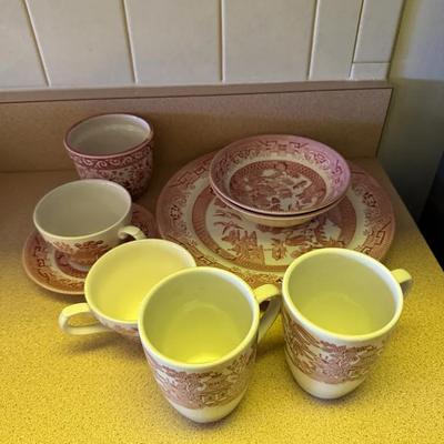 Churchill England Pink Transferware Cups and Plates Mixed Set