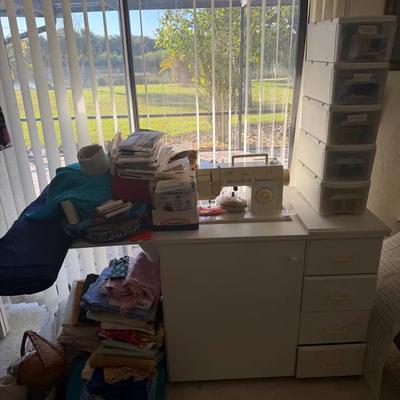 Singer Sewing Machine Cabinet with Extensive Sewing Notions & Supplies