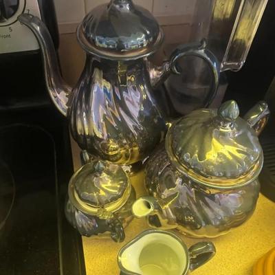 Smoke Gray Glass Tea and Coffee Service Set with Lidded Pieces