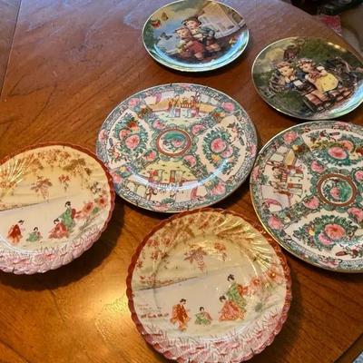 Decorative Plate Assortment Including Hummel, Asian Motif & Vintage Transferware Plates