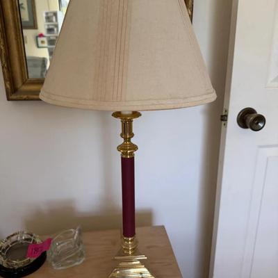 Brass & Burgundy Column Table Lamp with Shade