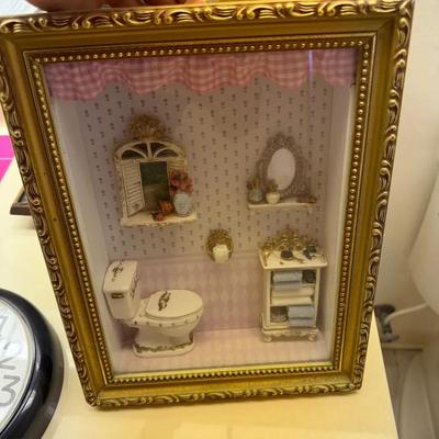 Miniature Bathroom Diorama Shadow Box in Ornate Gold Frame