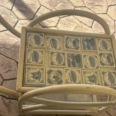 Vintage-Style Bentwood Side Chair with Decorative Tile Seat