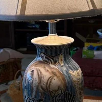 Large Decorative Wildlife Motif Table Lamp with Ceramic Body and Fabric Shade