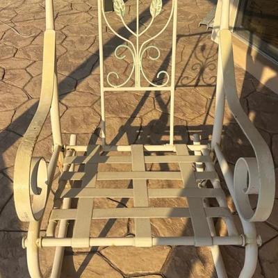 Painted Metal Outdoor Rocking Chair with Decorative Back 