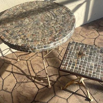 Mosaic Stone-Top Outdoor Bistro Table with Matching Accent Table