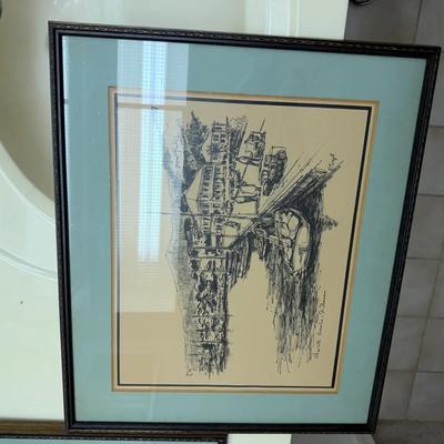 Pair of Framed Black & White Architectural Sketches – Signed “P. Sisco”