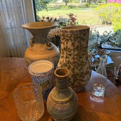 Assorted Decorative Pottery and Glass Vases and Vessels Collection