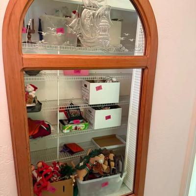 Vintage Wood-Framed Mirror with Etched Sailing Ship Design