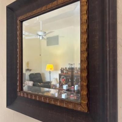 Dark Wood Framed Mirror with Golden Accents