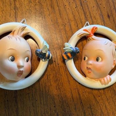 Vintage Pair of Goebel Hummel-Style Child Wall Plaques with Bee Motif, Germany