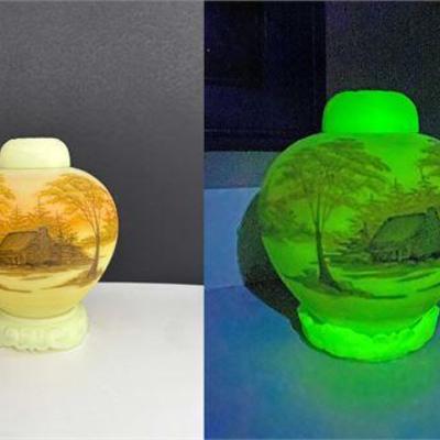 Signed Fenton Log Cabin Custard Uranium Ginger Jar.jpg