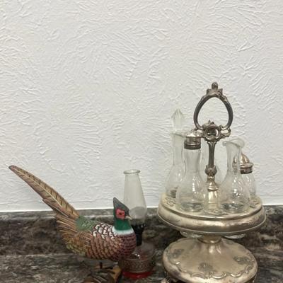 Vintage Castor Ser Glass Oil Lamp Pheasant