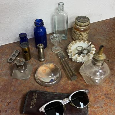 Vintage Apothecary Mystery Lot! Bottles, American Optical Metal Sunglasses, Vaseline Jar…