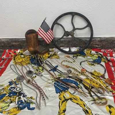 Vintage Spotted Agate Bolo Ties, Cowboy Scarf, Rustic Americana 