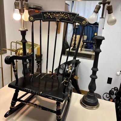2 Matching Black Wooden Lamps With Sweet Child’s Rocking Chair