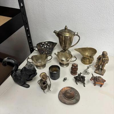 Vintage Metal Lot Incl. Brass & Pewter - Animal Figurines, Cowboys, Squirrel Nutcracker, Creamers