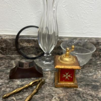 Vintage Italian Florentine Coffee Grinder Brass Nutcracker Glass Vase 