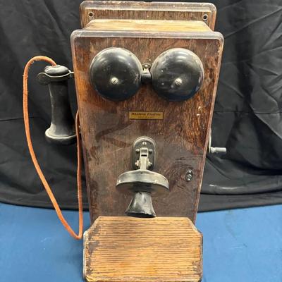 Antique Western Electric Hand-Crank Oak Wall Telephone