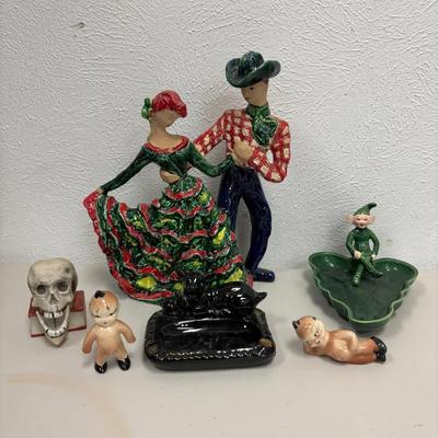 Super Fun Kitschy Vintage MCM Ceramics! Hedi Schoop California Dancing Couple, 2 Kewpies, Elf Dish