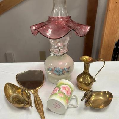 Beautiful Lantern, Vintage Brass Swans, Pitcher And Mirror Roy Kirkham Teacup