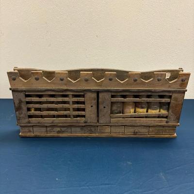 Antique Spice Rack W/ Glass Spice Bottles