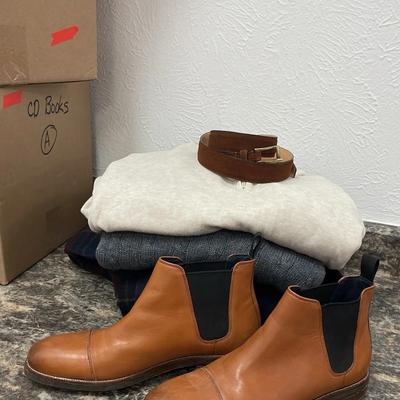 Vintage Tartan Wool Robe Boots Leather Belt and Sweaters 