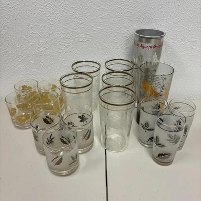 MCM Juice And Water Glass Sets, Vintage Pisces Gold Design, Metal Souvenir Cup From Brazil