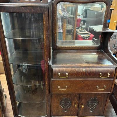 Gorgeous Antique Cabinet & Connected Dresser W/ Built In Mirror