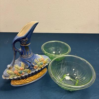 Vintage Green Uranium Glass & 1962 Jim Beam Decanter