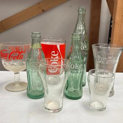 8 Vintage Coca-Cola Bottles And Glasses