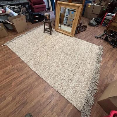 Home Sweet Home: Wooden Hanging Mirror, Vintage Silver Plated Ice Bucket, Wooden Stool, Woolish Rug