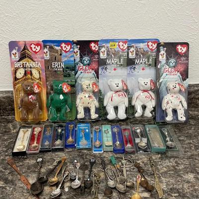 Mini Ty Bears and Decorative Collectible Spoons 