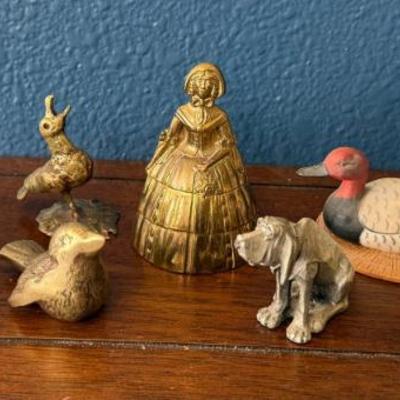 Fred Mcgregor Carved Wood Bird 2012, (3) Brass Figurines, Pewter Dog, Resin Duck, Pottery Bird