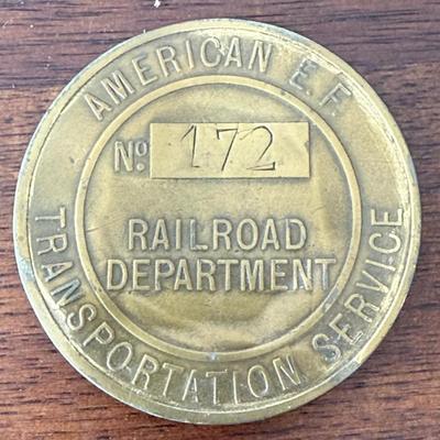 American E. F. Transportation Service Railroad Department Brass Pin No. 172