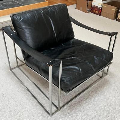 MCM Pirelli LTD Great Britain Black Leather And Chrome Frame Lounge Chair With Leather Arm Rests