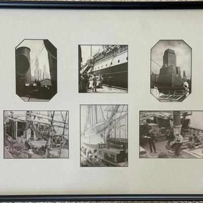 Circa 1920 New York 6 Framed Photographs - World Trade Center, 1883 Steam Ship, Boston Fishing, And More