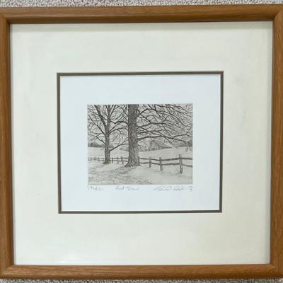 Limited Edition " First Snow" By Carol Collette 242 Of 250 In Glass Front Oak Frame