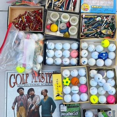 Large Golf Lot - Assorted Balls, Tees, Callaway Towel, Golf Masters Metal Sign, And More