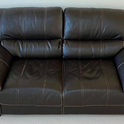 Modena Caffe Leather Contrast Couch With Wood Feet