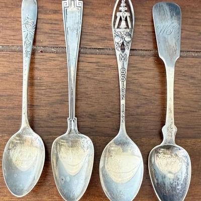 (3) Antique Sterling Silver Spoons And (1) Coin Silver Spoon - Mission In Souvenir - Total Weight - 60.01 Gram