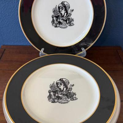 (2) Jackson Custom China Mad Hatter Black And Gold Rim Plates, (4) Linens-n-things Platinum Band Plates