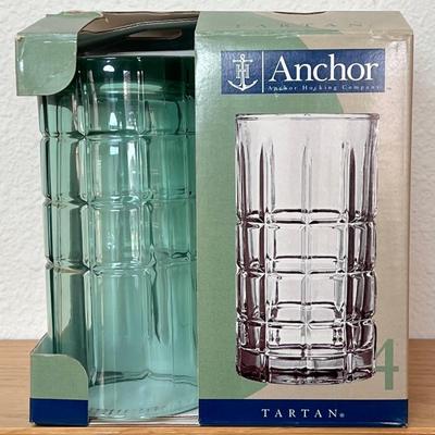 Set Of (4) Anchor Hocking Tartan 16 Oz. Ice Tea Glasses IOB