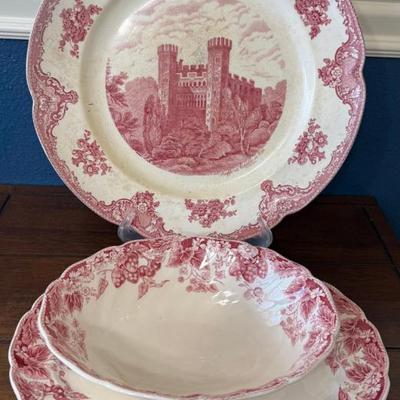 Johnson Bros. England Old Britain Castles Plate, (2) Strawberry Fair Platter And Serving Dish